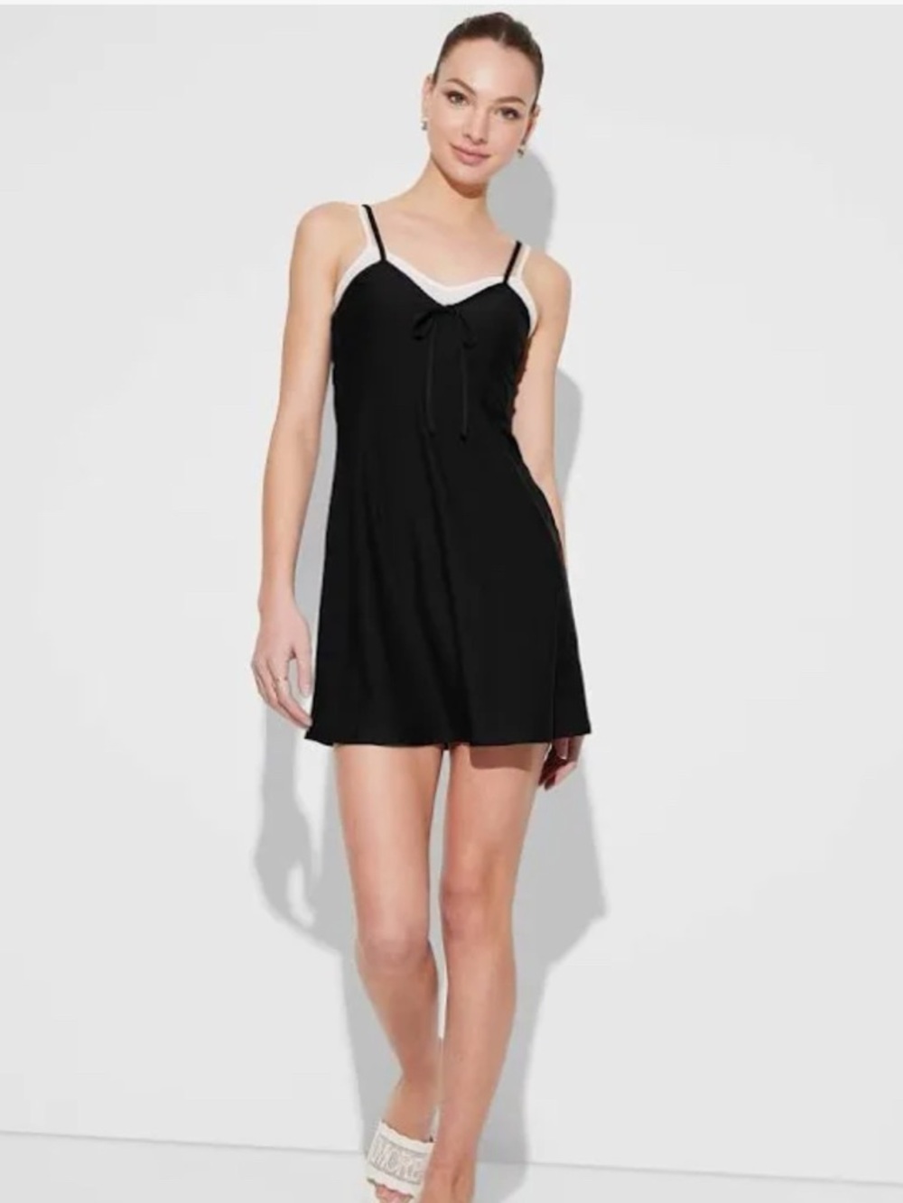 wild fable Black Chemise with White Trim and Front Tie